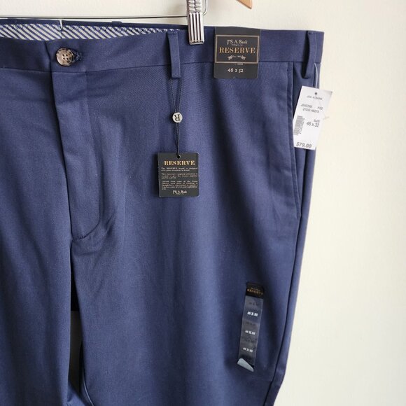 46x32 Blue Chinos Jos A Bank Cotton Reserve Pants New Flat Front Nwt Navy Khakis - Picture 10 of 17